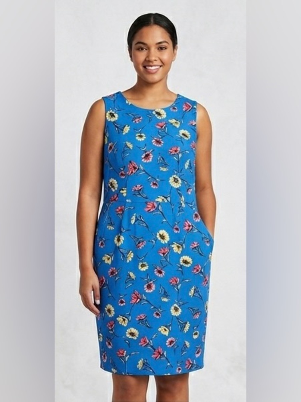 Lands' End | Dresses | Lands End Blue Floral Midi Sheath Dress | Poshmark